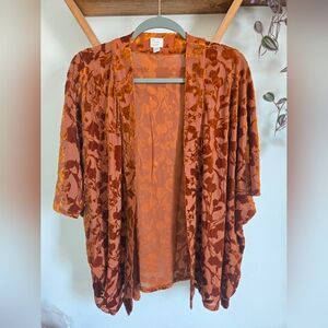 A New Day Rustic Orange Floral Velvet Kimono
